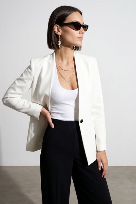 Damen Slim Fit Crepe Blazer Jacke - Image 2