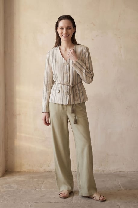 Gestreifte Popelinejacke mit Gürtel - Image 6