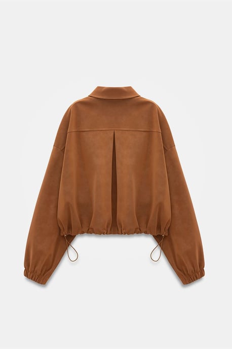 Übergroße Cropped Fausleder Bomberjacke - Image 6
