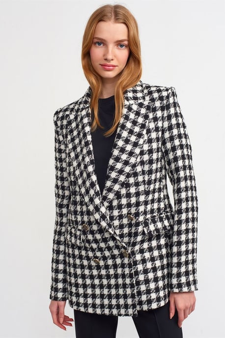 Kariertes Tweed Langblazer-Jackett - Image 1