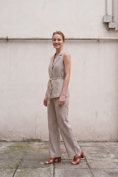 Gestreiftes ärmelloses Weste und weit geschnittene Hose Set - Image 3