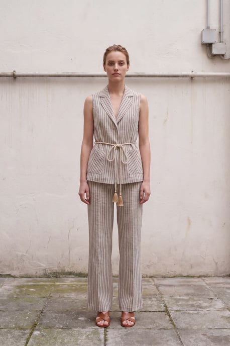 Gestreiftes ärmelloses Weste und weit geschnittene Hose Set - Image 4