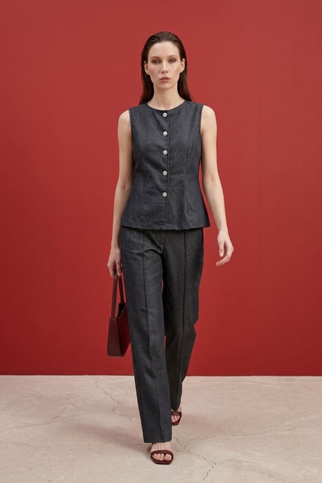 Baumwoll-Popelin-Weste und weit geschnittene Hose Set - Image 1
