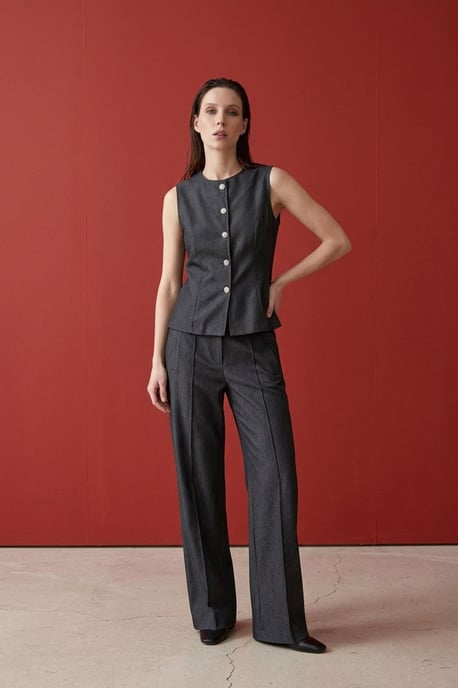 Baumwoll-Popeline-Weste und weit geschnittene Hose-Set - Image 1