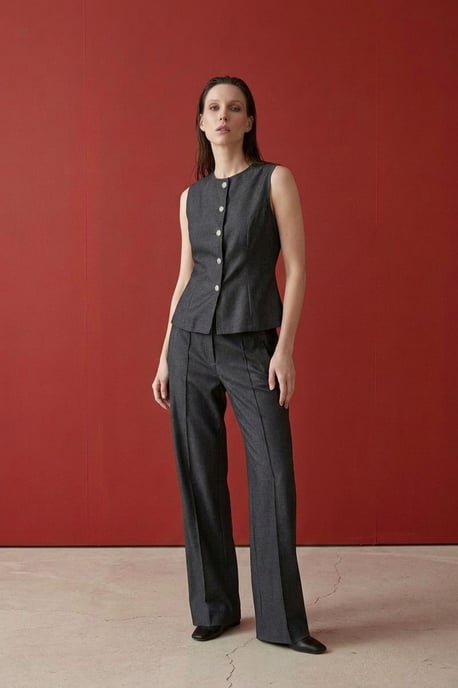 Baumwoll-Popeline-Weste und weit geschnittene Hose-Set - Image 3