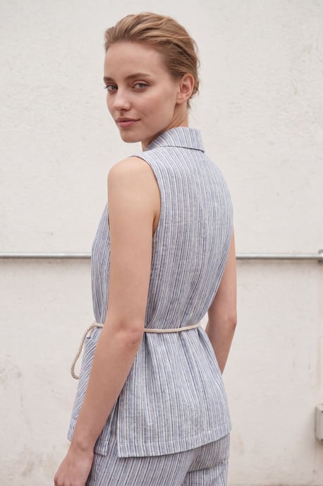Gestreiftes ärmelloses Westen- und weite Hose-Set - Image 6
