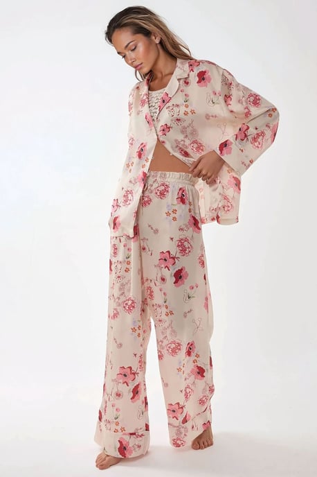 Bedrucktes Satin-Pyjama-Set mit Hemdkragen - Image 1