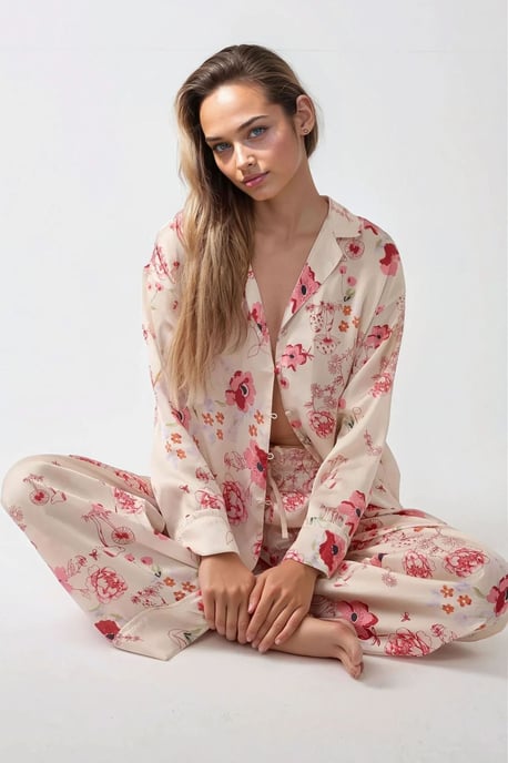 Bedrucktes Satin-Pyjama-Set mit Hemdkragen - Image 3