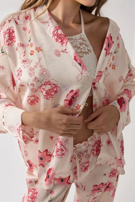 Bedrucktes Satin-Pyjama-Set mit Hemdkragen - Image 6