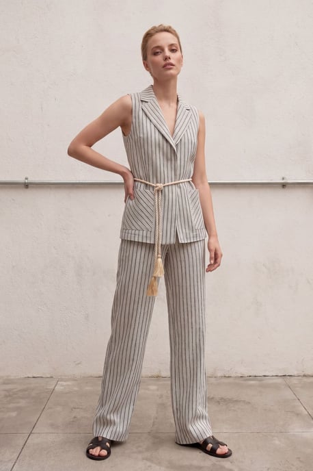 Gestreiftes, ärmelloses Weste und weit geschnittene Hose Set - Image 4