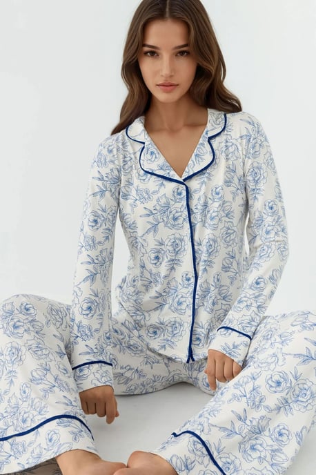 Blumenmuster Langarm Loungewear Pyjama Set - Image 2