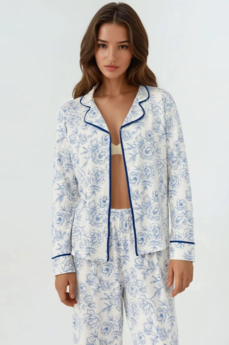 Blumenmuster Langarm Loungewear Pyjama Set - Image 5