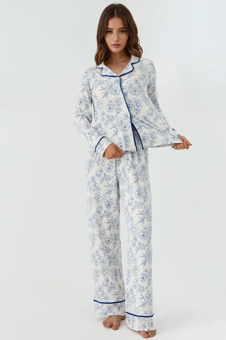 Blumenmuster Langarm Loungewear Pyjama Set - Image 6
