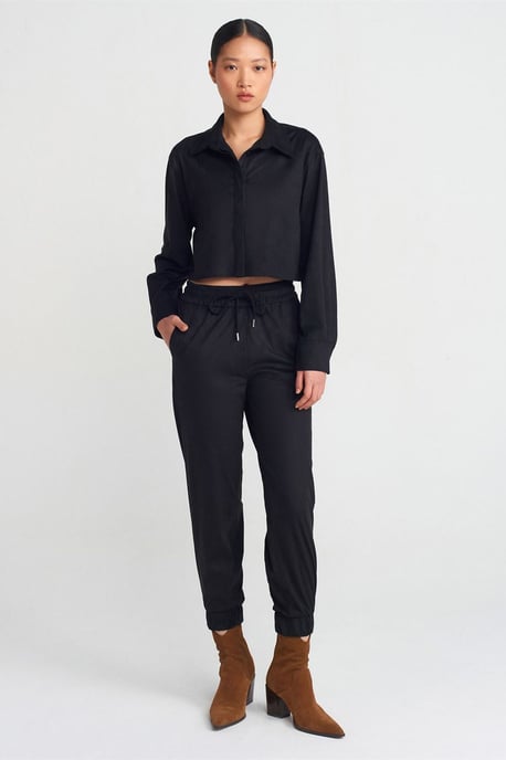 Damen geschnittenes Faux-Suede Knopfhemd - Image 3