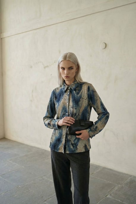 Damen Abstract Samt Gewebtes Hemd - Image 1