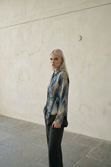 Damen Abstract Samt Gewebtes Hemd - Image 2