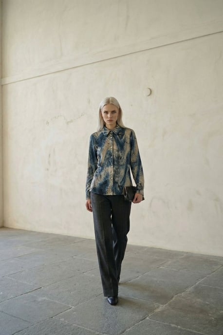 Damen Abstract Samt Gewebtes Hemd - Image 6