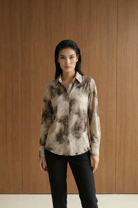 Damen Abstract Samt Gewebte Bluse - Image 2