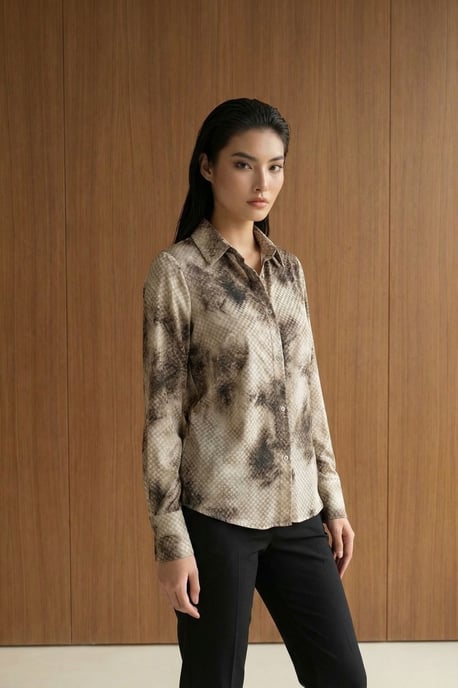 Damen Abstract Samt Gewebte Bluse - Image 3