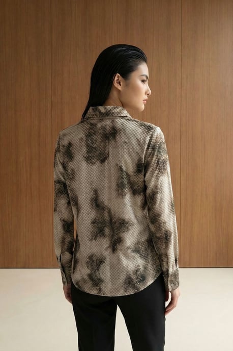 Damen Abstract Samt Gewebte Bluse - Image 4