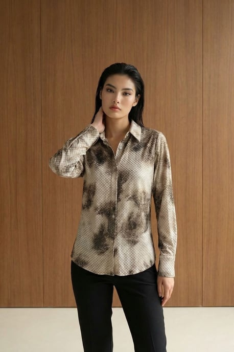 Damen Abstract Samt Gewebte Bluse - Image 5