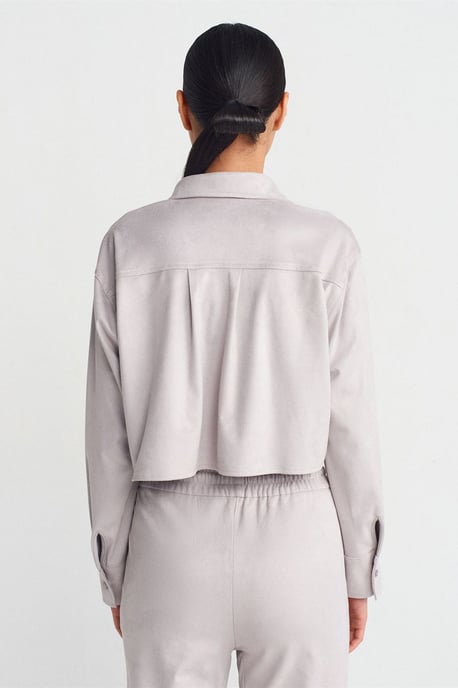 Damen Kurz geschnittenes Faux-Suede Knopfs Hemd - Image 2