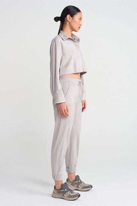 Damen Kurz geschnittenes Faux-Suede Knopfs Hemd - Image 3