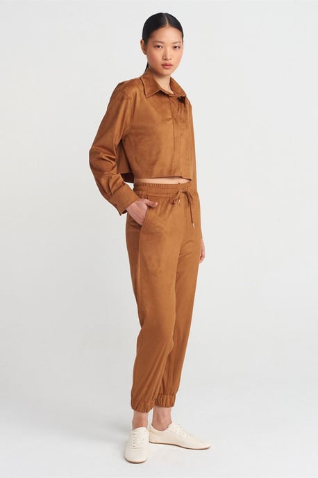 Damen Kurz geschnittenes Faux-Suede Knopfhemd - Image 3
