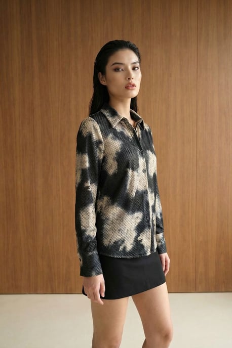 Damen Abstract Samt Gewebtes Hemd - Image 3