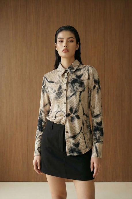 Damen Abstract Velours Gewebtes Hemd - Image 2