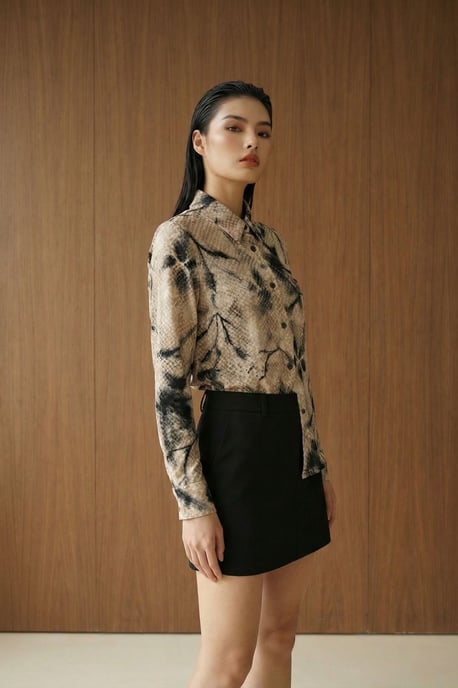 Damen Abstract Velours Gewebtes Hemd - Image 3