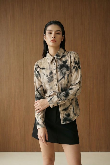 Damen Abstract Velours Gewebtes Hemd - Image 5