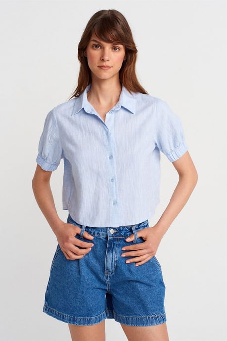 Damen Cropped Leinenmix-Shirt - Image 1