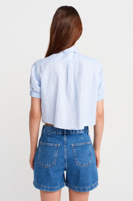 Damen Cropped Leinenmix-Shirt - Image 2