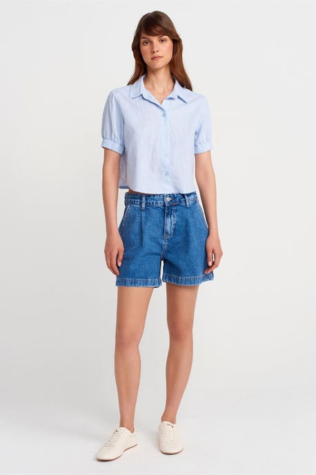 Damen Cropped Leinenmix-Shirt - Image 4