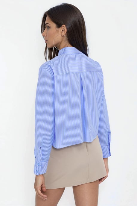 Gestreifte Crop-Button-Up-Bluse mit Klassischem Kragen - Image 3