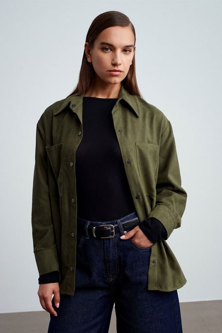 Damen Faux-Suede Relaxed Shirt - Image 1