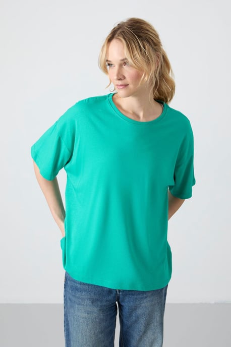 Oversized Baumwoll-Modal Rundhalsausschnitt T-Shirt - Image 2