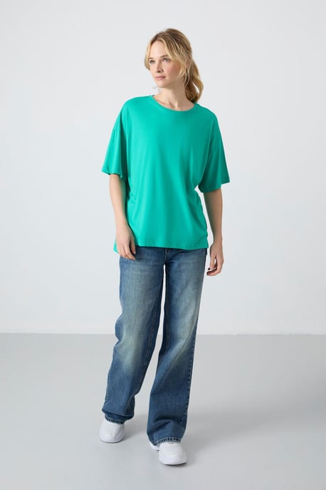 Oversized Baumwoll-Modal Rundhalsausschnitt T-Shirt - Image 3