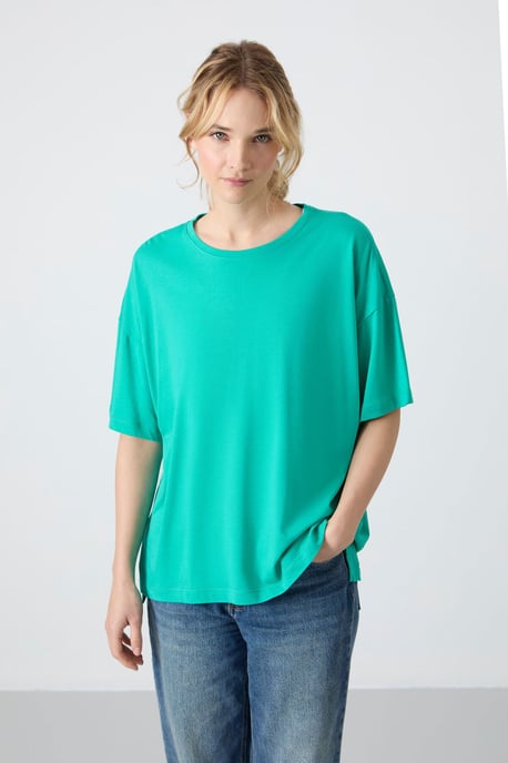 Oversized Baumwoll-Modal Rundhalsausschnitt T-Shirt - Image 5
