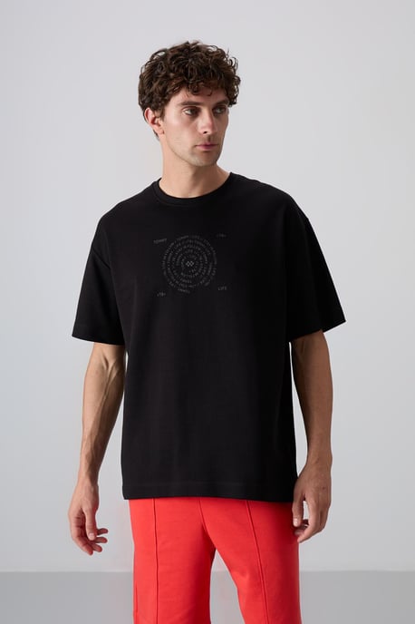 Übergroßes Baumwollmix Rundhals-T-Shirt - Image 1