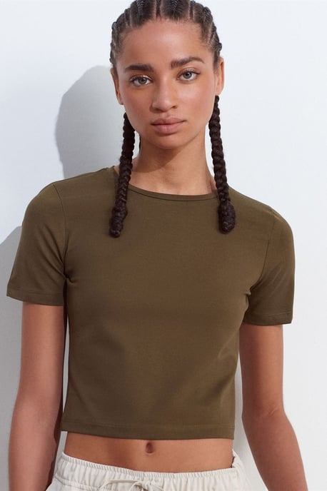 Damen Slim-Fit Crop T-Shirt mit Rundhalsausschnitt - Image 3