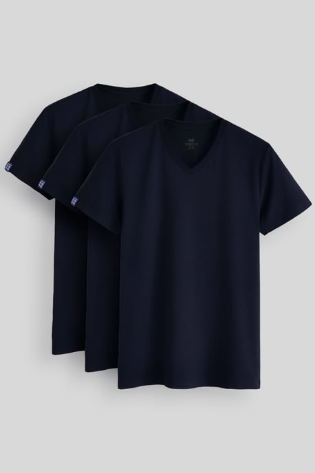 Herren Baumwolle Elastan V-Ausschnitt T-Shirt - Image 1