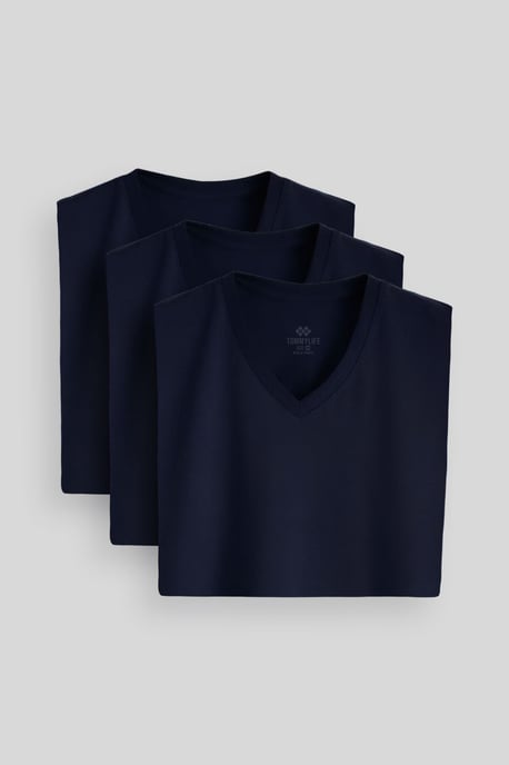 Herren Baumwolle Elastan V-Ausschnitt T-Shirt - Image 2