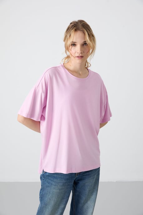 Übergröße Baumwoll-Modal Rundhalsausschnitt T-Shirt - Image 1