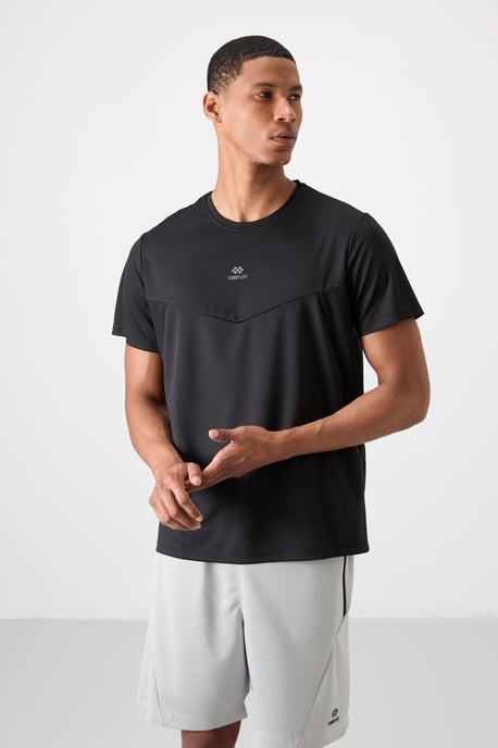 Herren Unifarbenes Polyester Rundhals-T-Shirt - Image 4