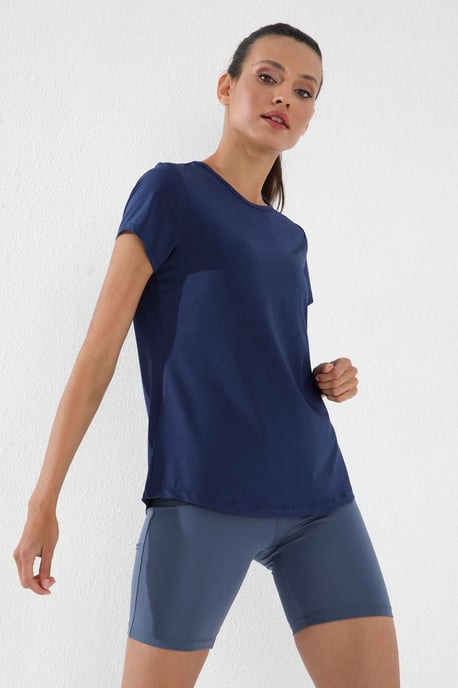 Damen Unifarben Kurzarm Rundhals T-Shirt - Image 1