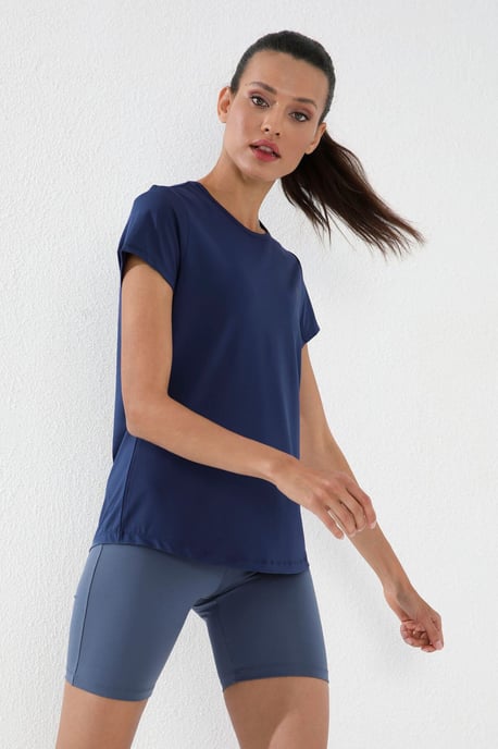 Damen Unifarben Kurzarm Rundhals T-Shirt - Image 2