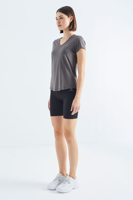 Damen schlichtes V-Ausschnitt Kurzarm-T-Shirt - Image 6
