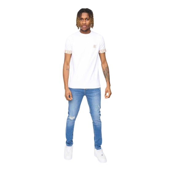 SikSilk - "Tech" T-Shirt für Herren, Ärmel mit Markenschriftzug (Weiß) - Image 1